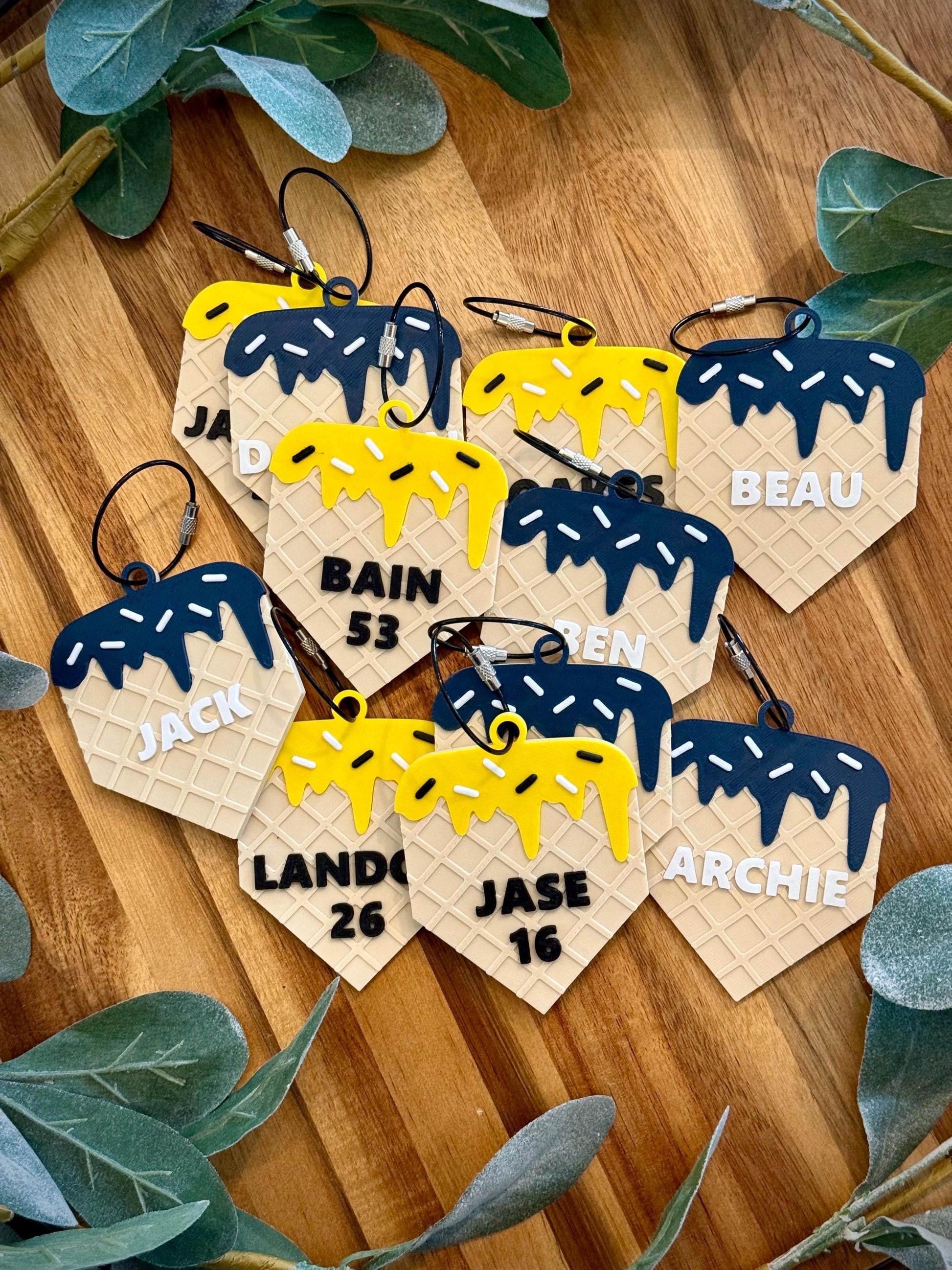 Baseball Bag Tag – Ice Cream Drip Home Plate – Softball – Personalized Bat or Backpack Tag – Custom Team Colors Available