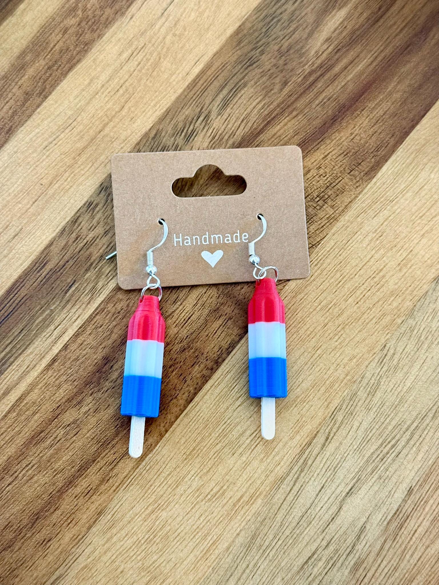 Bomb Pop Earrings β Patriotic Rocket Pop Dangle Jewelry β Red White Blue Summer Accessories β Fun Ice Pop Earrings for 4th of July