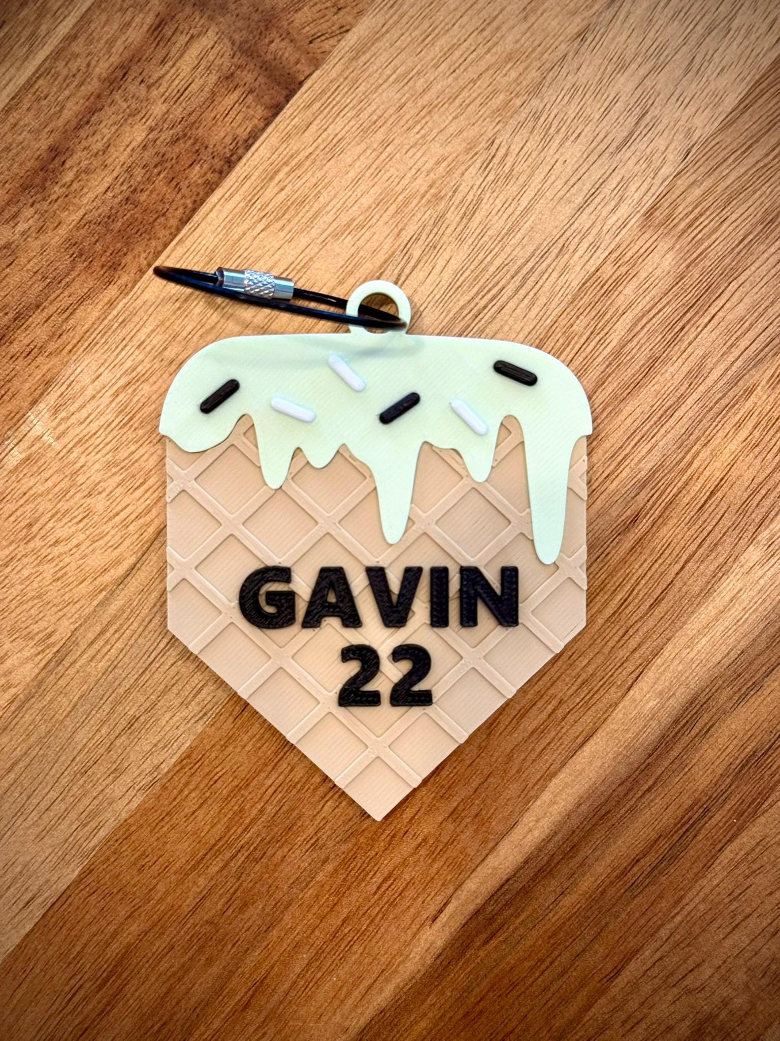 Baseball Bag Tag โ Ice Cream Drip Mint Chip โ Home Plate Name Bag for Baseball or Softball Bat Bag โ Back to School Backpack Accessory