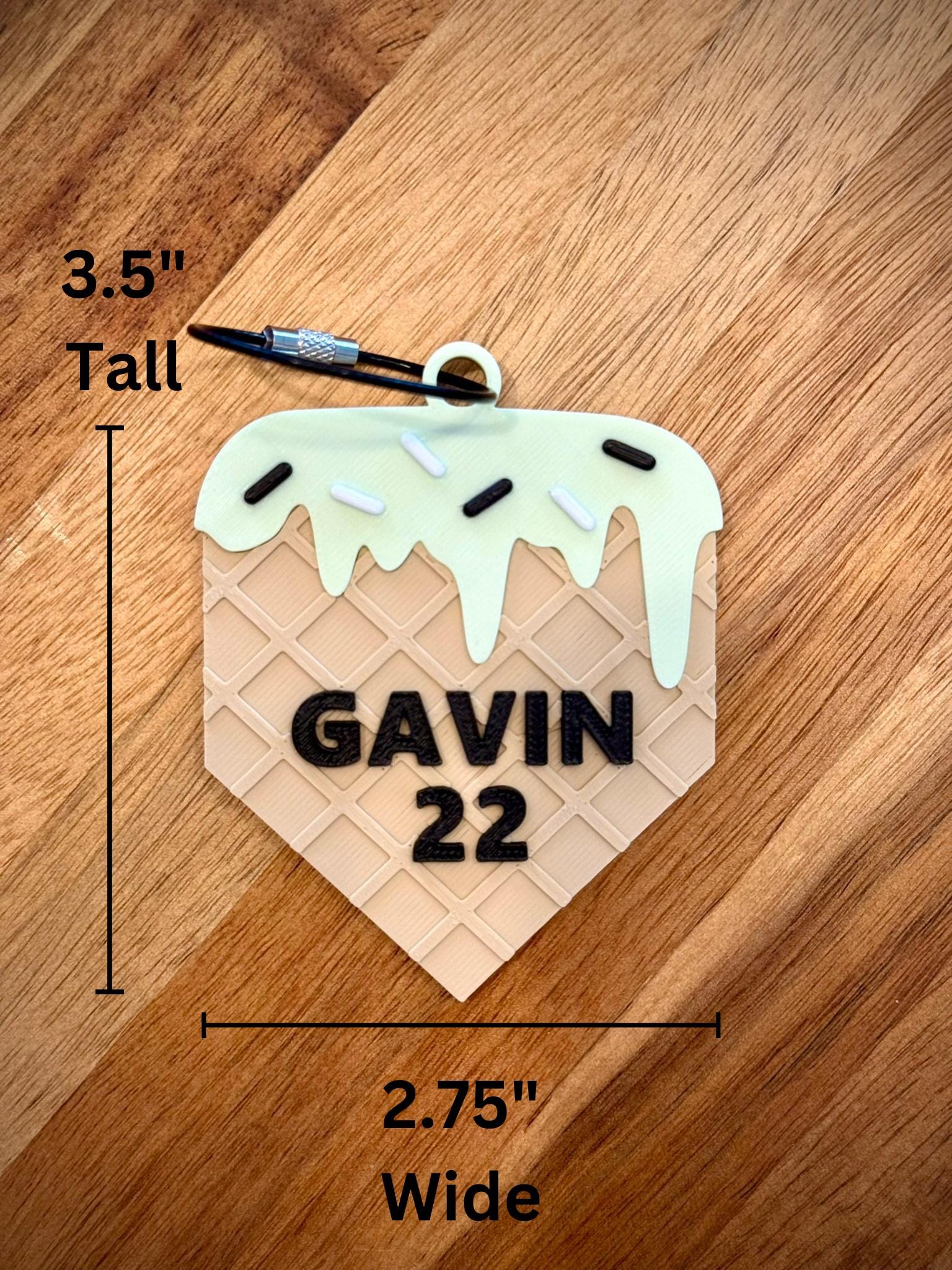 Baseball Bag Tag โ Ice Cream Drip Mint Chip โ Home Plate Name Bag for Baseball or Softball Bat Bag โ Back to School Backpack Accessory