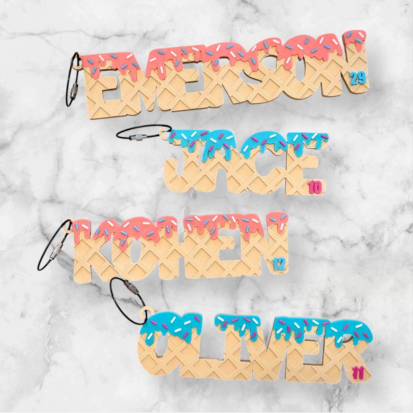 Ice Cream Drip Personalized Name Bag Tag β Backpack or Sports Bag Tag β Waffle Cone Style β Custom Colors β Baseball, Softball, School