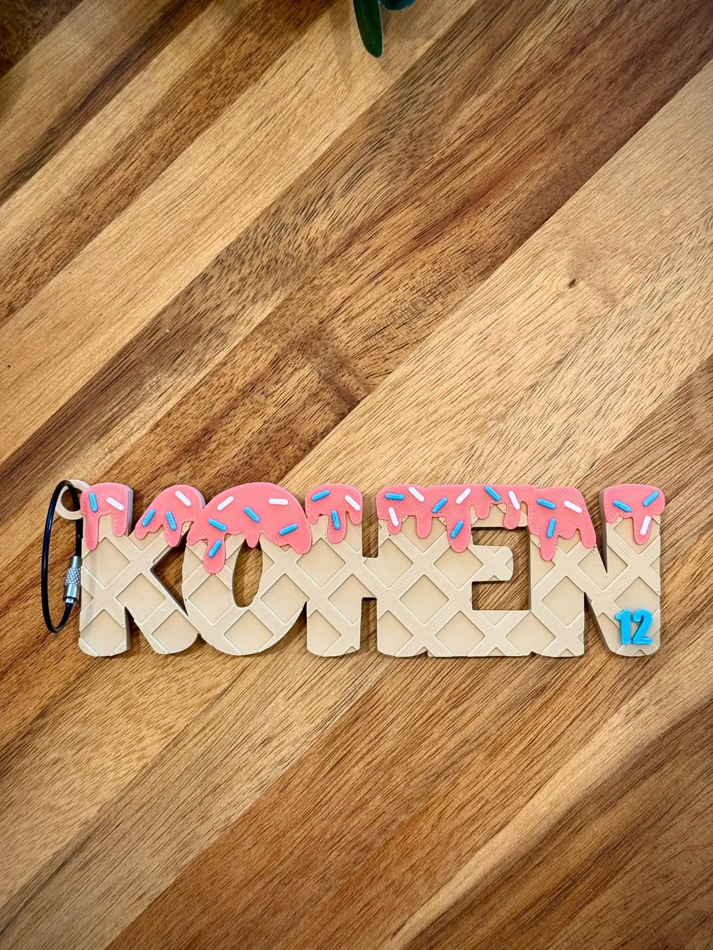 Ice Cream Drip Personalized Name Bag Tag β Backpack or Sports Bag Tag β Waffle Cone Style β Custom Colors β Baseball, Softball, School