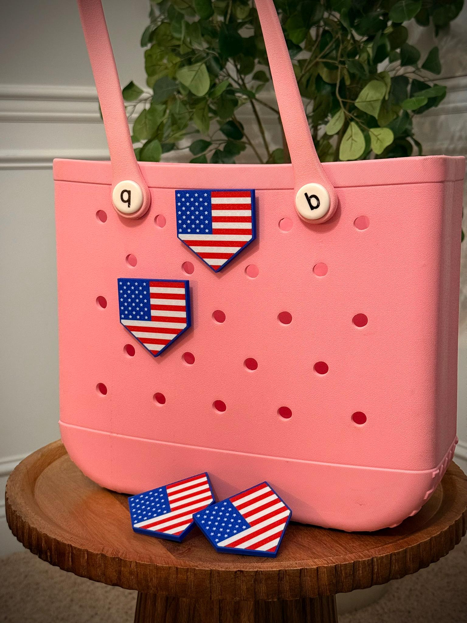 American Flag Home Plate Bogg Bag Charm • 3D Printed Patriotic Baseball Tag • USA Bag Accessory • Bogg Bag Swag