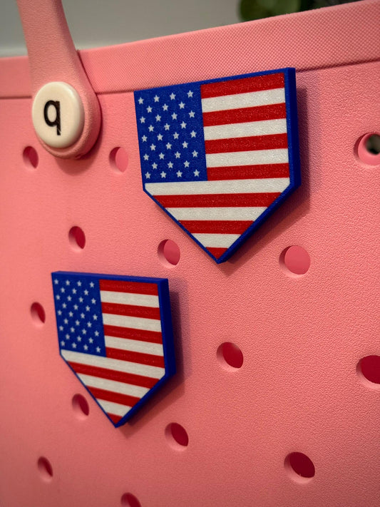 American Flag Home Plate Bogg Bag Charm • 3D Printed Patriotic Baseball Tag • USA Bag Accessory • Bogg Bag Swag