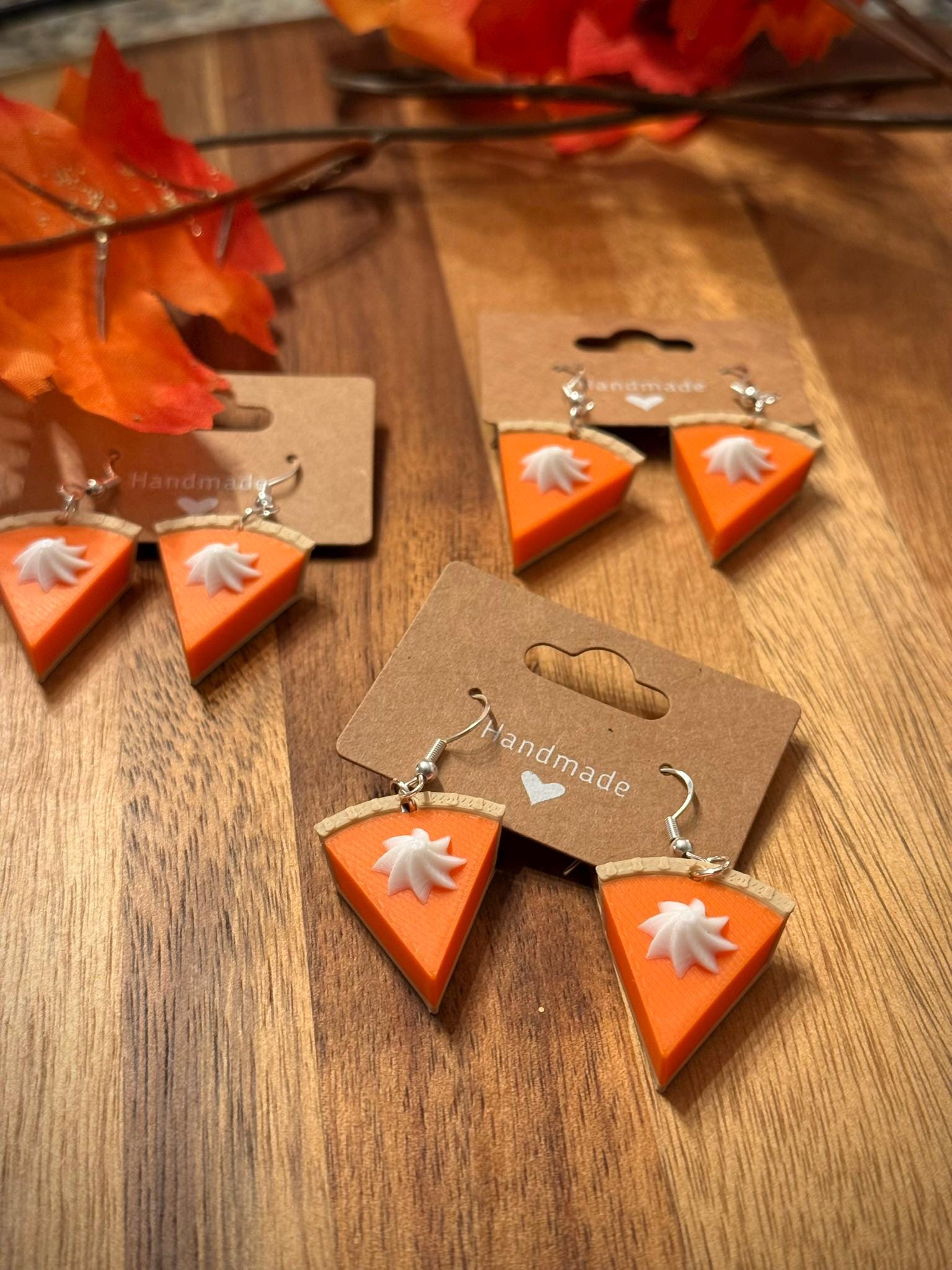 Pumpkin Pie Slice Earrings – Fall Dangle Earrings • Lightweight Thanksgiving Jewelry • Autumn Earrings