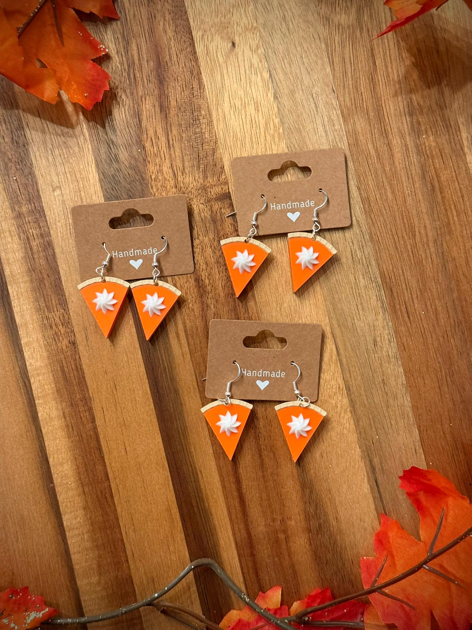 Pumpkin Pie Slice Earrings – Fall Dangle Earrings • Lightweight Thanksgiving Jewelry • Autumn Earrings