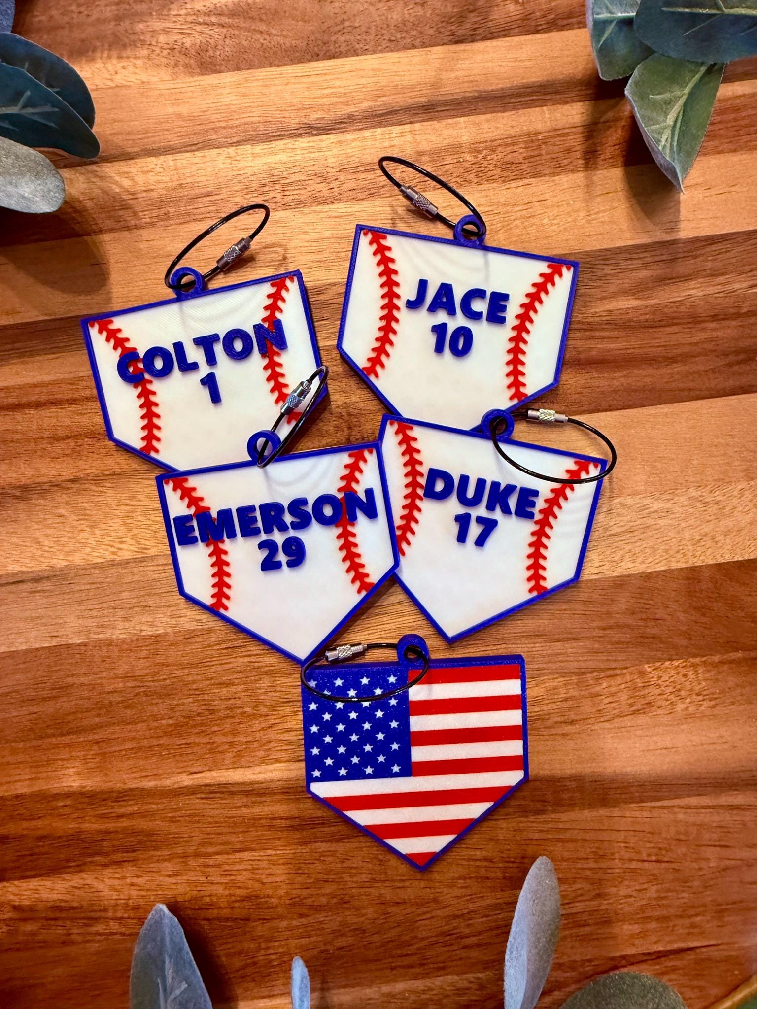 Personalized Baseball Bag Tag with American Flag Back | Home Plate Name and/or Number | Baseball back to school | Backpack & Bat Bag Swag