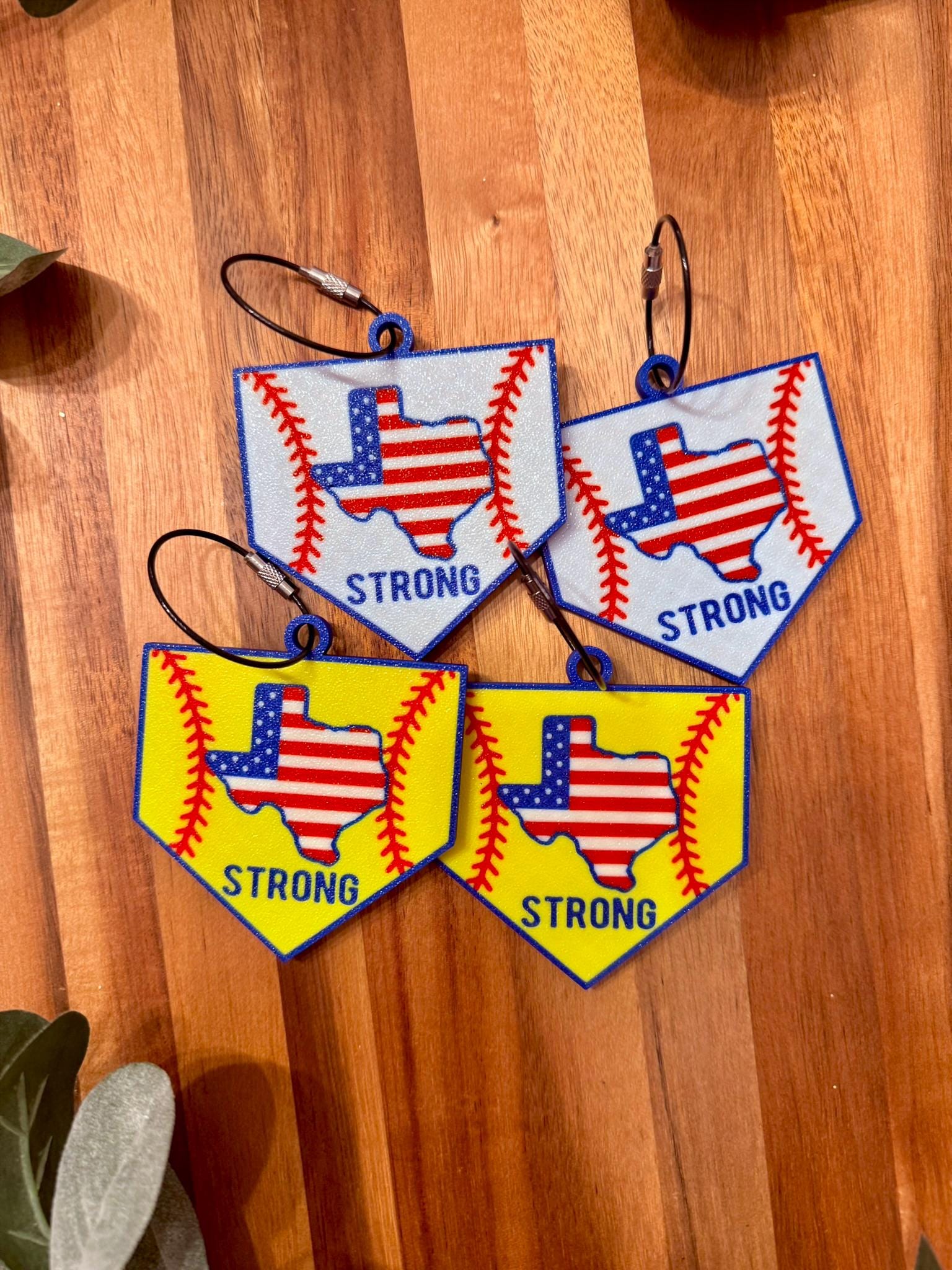 Texas Strong Baseball & Softball Bag Tag | Home Plate Charm | Patriotic USA Flag | Flood Relief Donation | Backpack | Bat Bag Tag