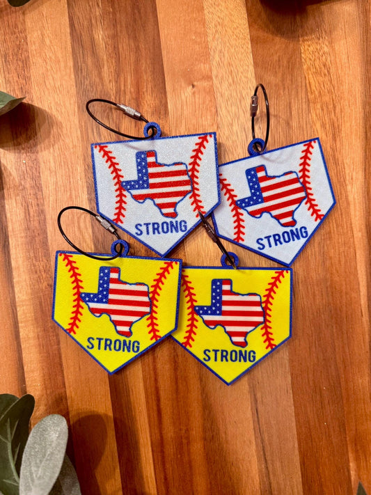 Texas Strong Baseball & Softball Bag Tag | Home Plate Charm | Patriotic USA Flag | Flood Relief Donation | Backpack | Bat Bag Tag
