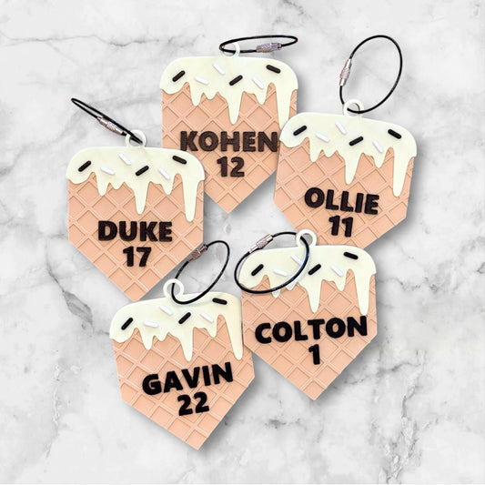Baseball Bag Tag – Ice Cream Drip Mint Chip – Home Plate Name Bag for Baseball or Softball Bat Bag – Back to School Backpack Accessory