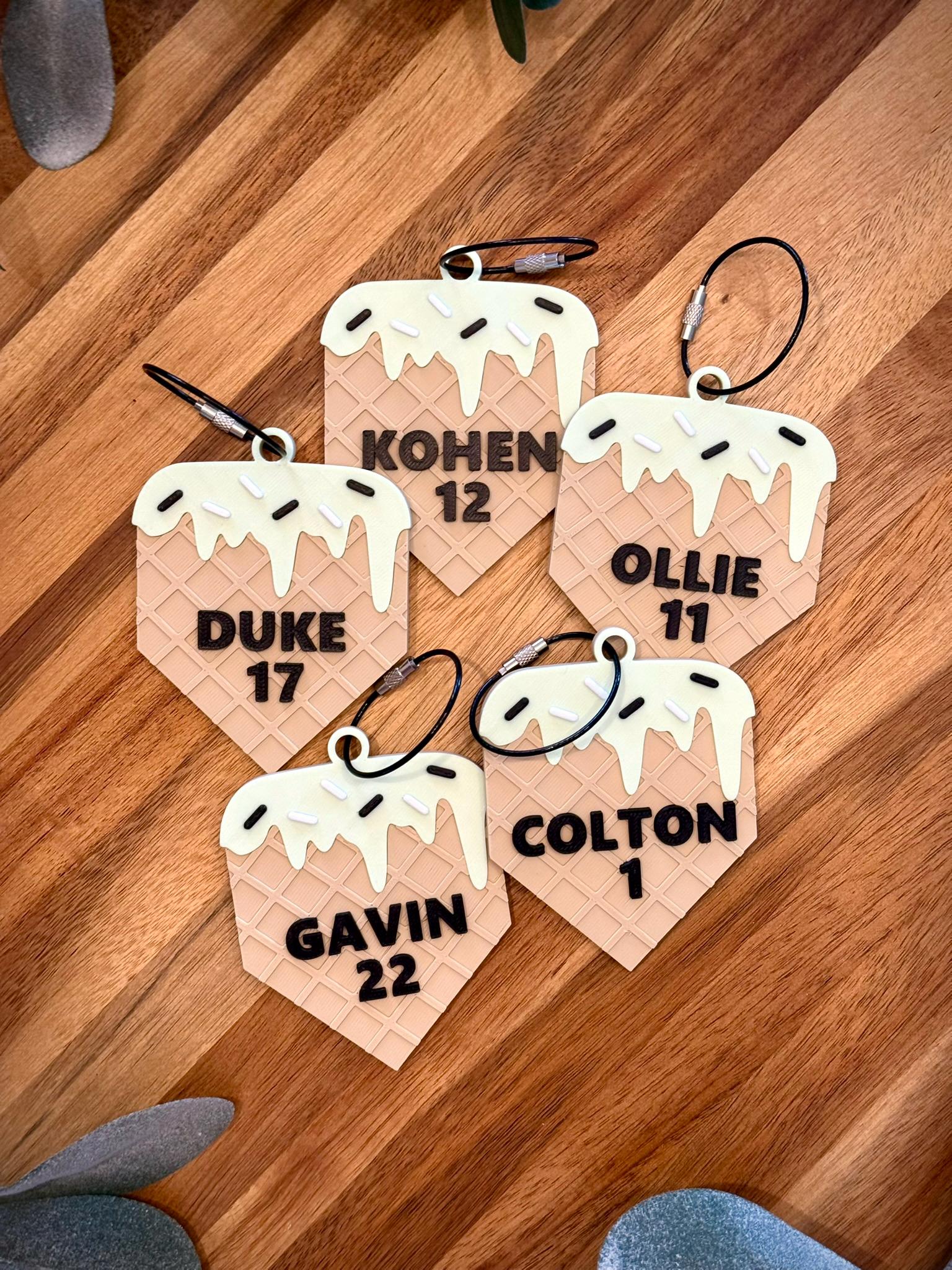 Baseball Bag Tag โ Ice Cream Drip Mint Chip โ Home Plate Name Bag for Baseball or Softball Bat Bag โ Back to School Backpack Accessory