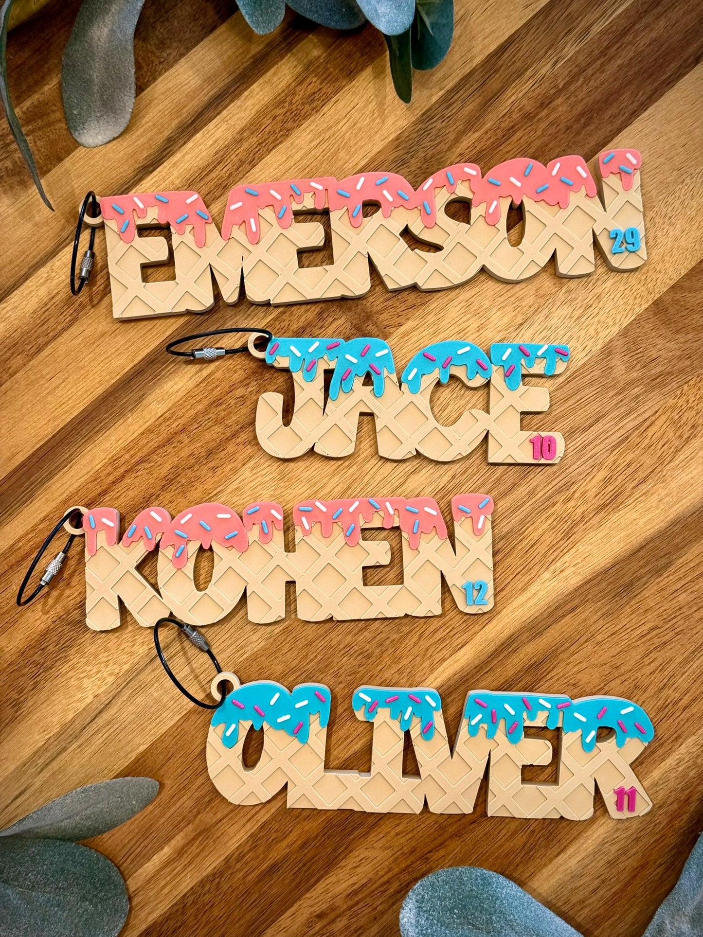 Ice Cream Drip Personalized Name Bag Tag β Backpack or Sports Bag Tag β Waffle Cone Style β Custom Colors β Baseball, Softball, School