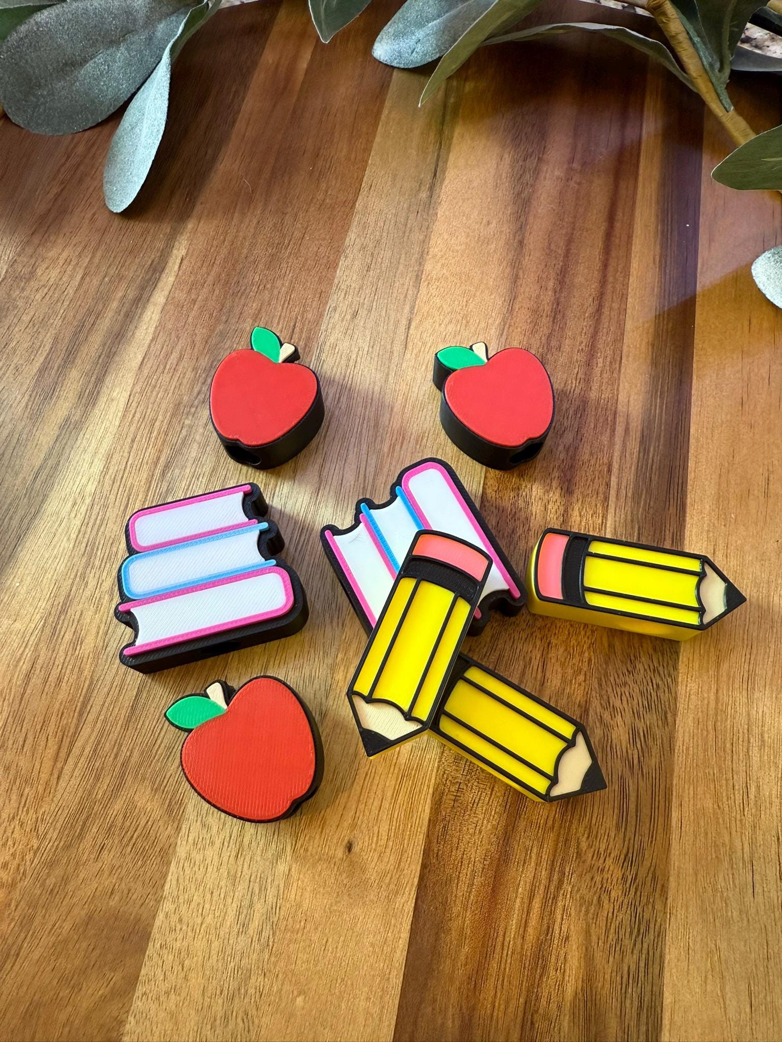 Back to School Stanley Tumbler Straw Topper Set ā Pencil, Apple & Book Stack ā 3 Pack for Teachers ā Fits 10mm Stanley Straws ā Teacher Gift