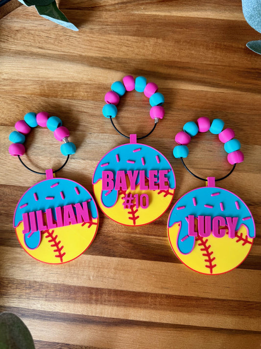 Softball Ice Cream Drip Bag Tag – Personalized Name Tag for Bat Bag, Backpack, Bogg Bag – Baseball Player or Family Gift. Team Gift.