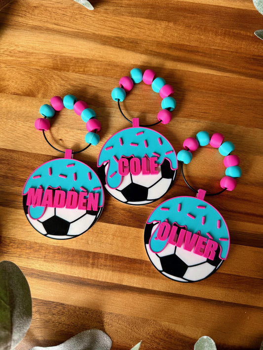 Soccer Ice Cream Drip Bag Tag – Personalized Name Tag for Bat Bag, Backpack, Bogg Bag – Soccer Player or Family Gift. Team Gift.