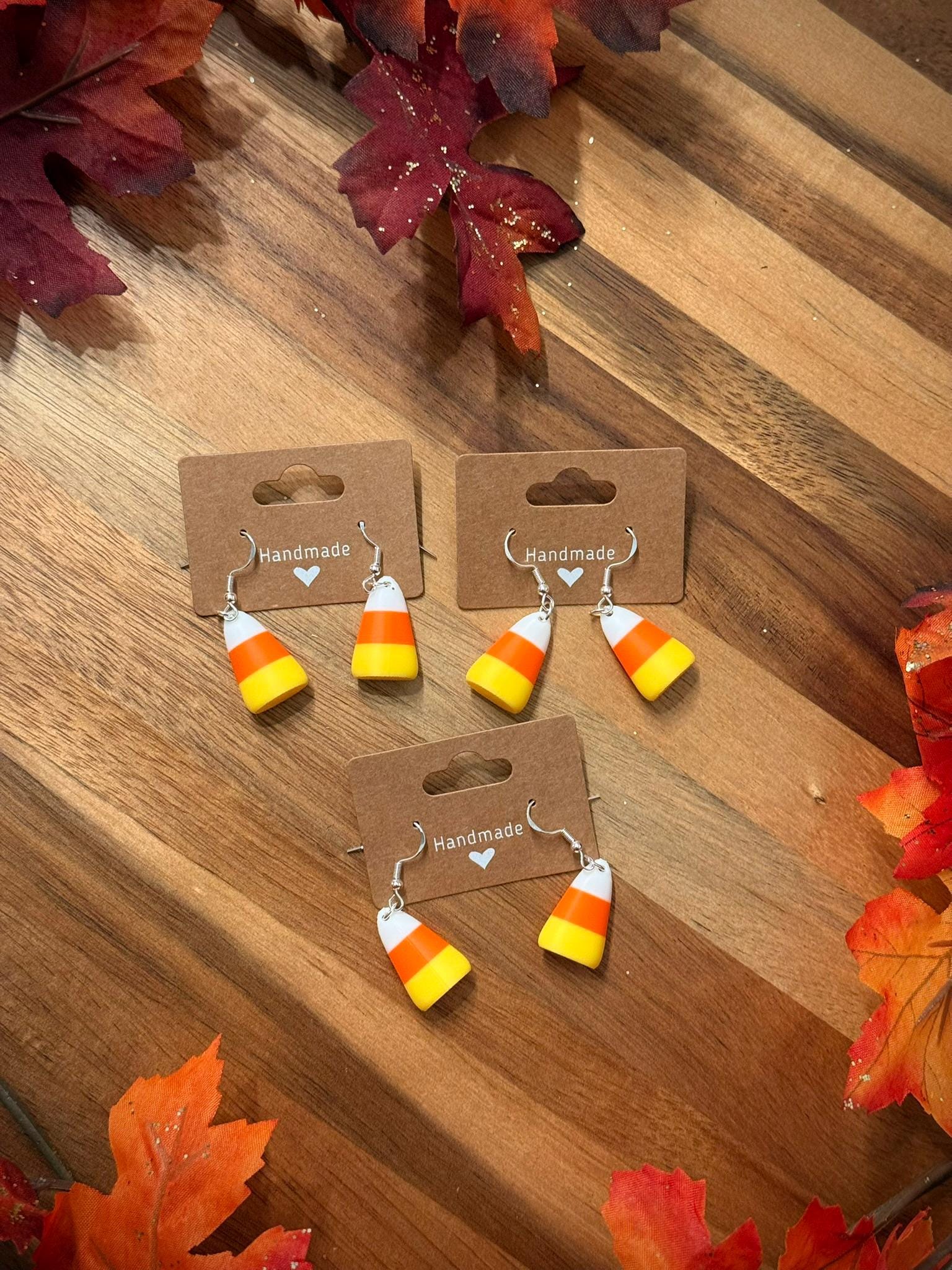 Candy Corn Earrings β Fall Dangle Earrings β’ Lightweight Halloween Jewelry β’ Autumn Earrings