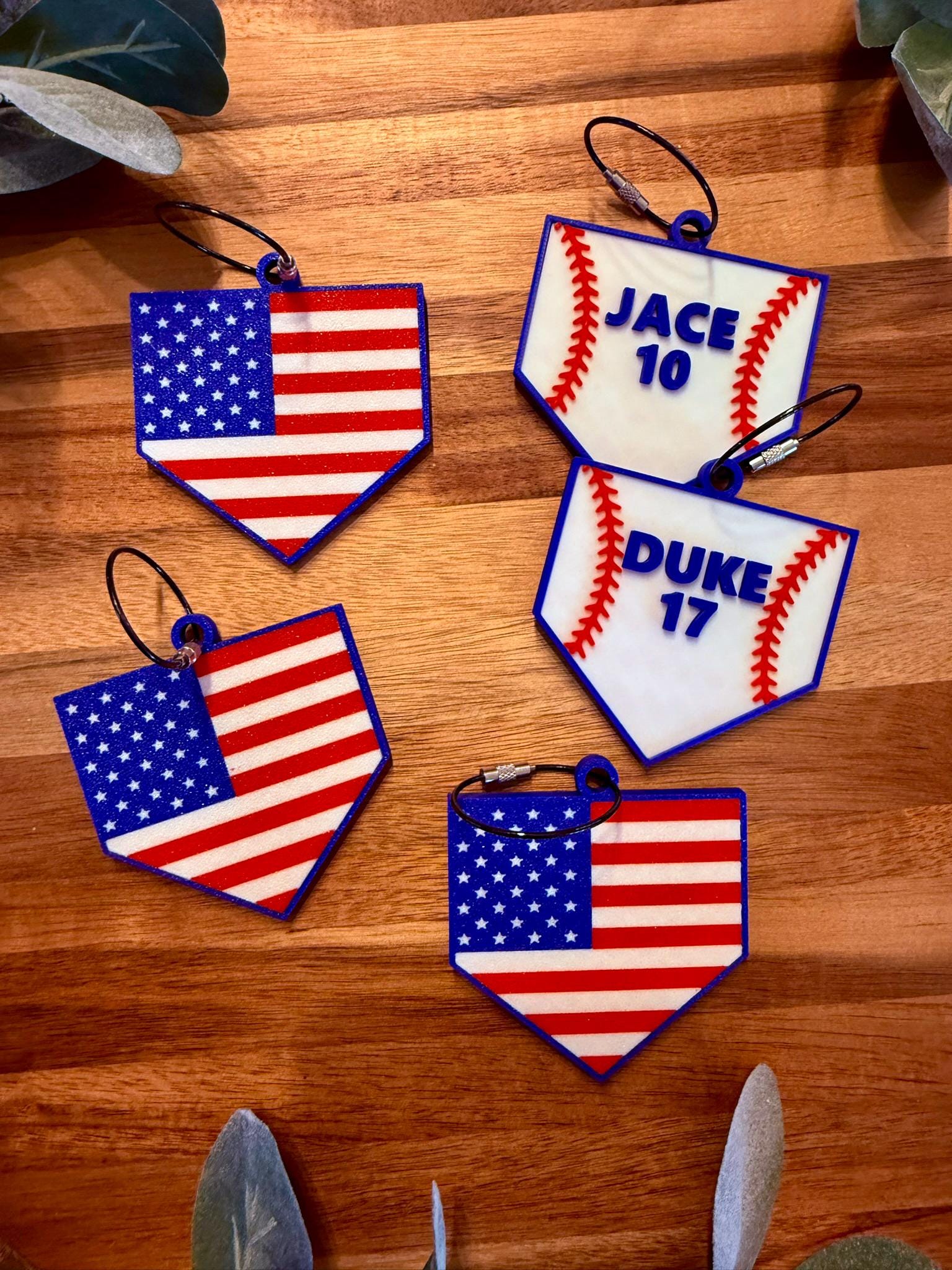 Personalized Baseball Bag Tag with American Flag Back | Home Plate Name and/or Number | Baseball back to school | Backpack & Bat Bag Swag