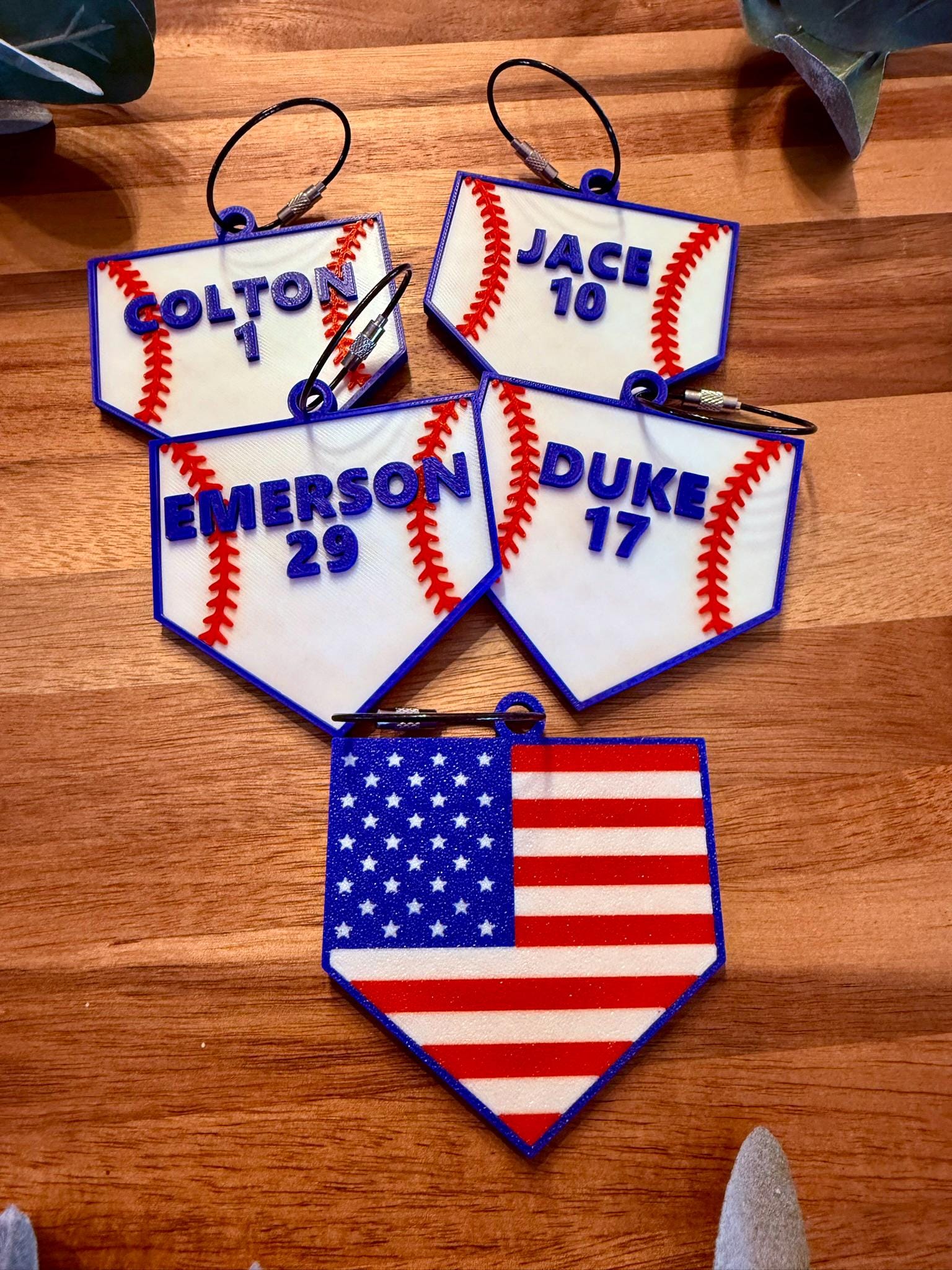 Personalized Baseball Bag Tag with American Flag Back | Home Plate Name and/or Number | Baseball back to school | Backpack & Bat Bag Swag