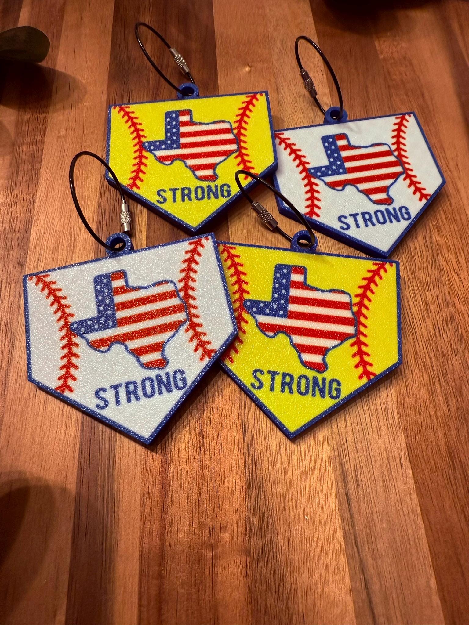 Texas Strong Baseball & Softball Bag Tag | Home Plate Charm | Patriotic USA Flag | Flood Relief Donation | Backpack | Bat Bag Tag