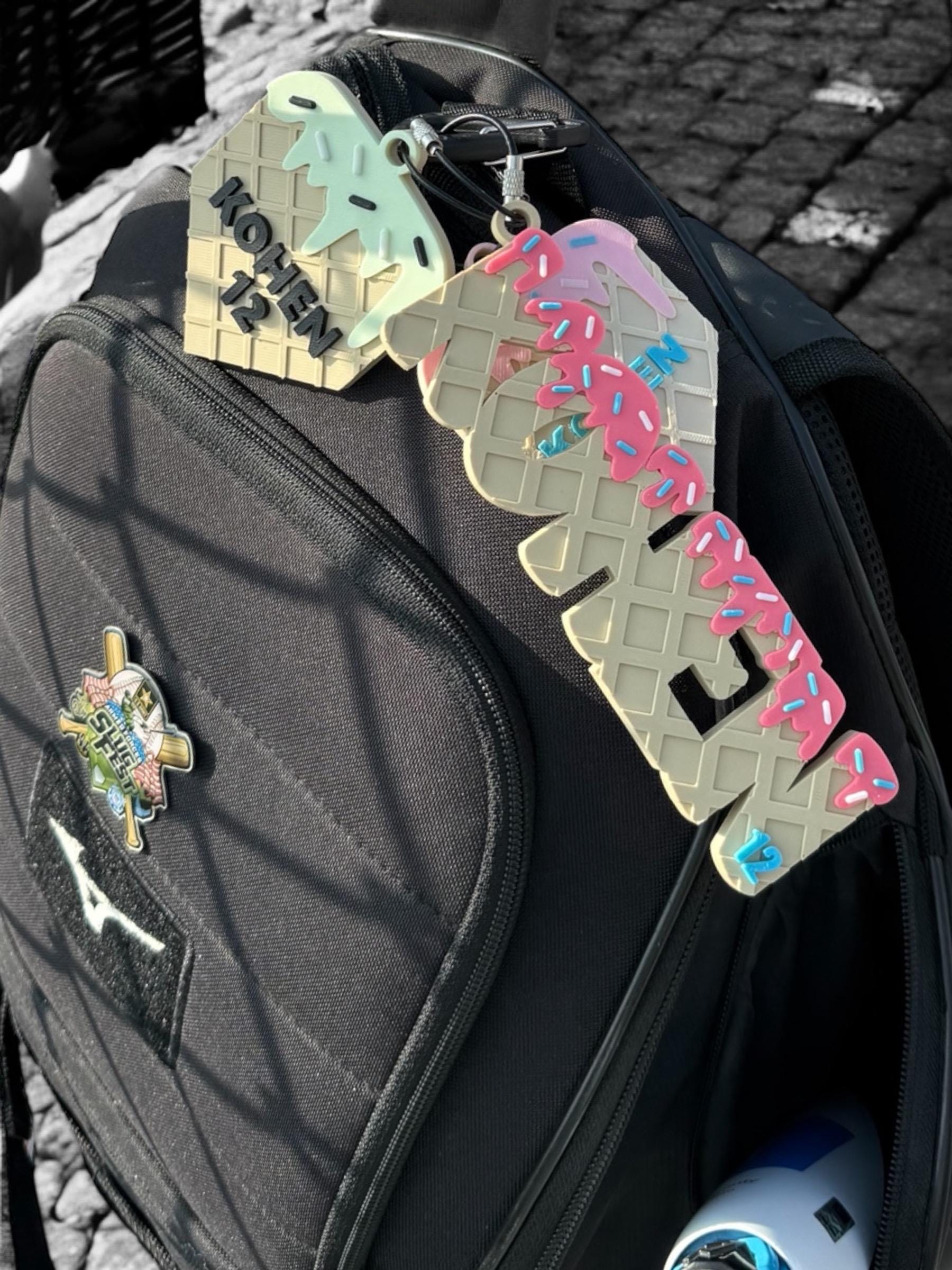 Baseball Bag Tag – Ice Cream Drip Home Plate – Softball – Personalized Bat or Backpack Tag – Custom Team Colors Available