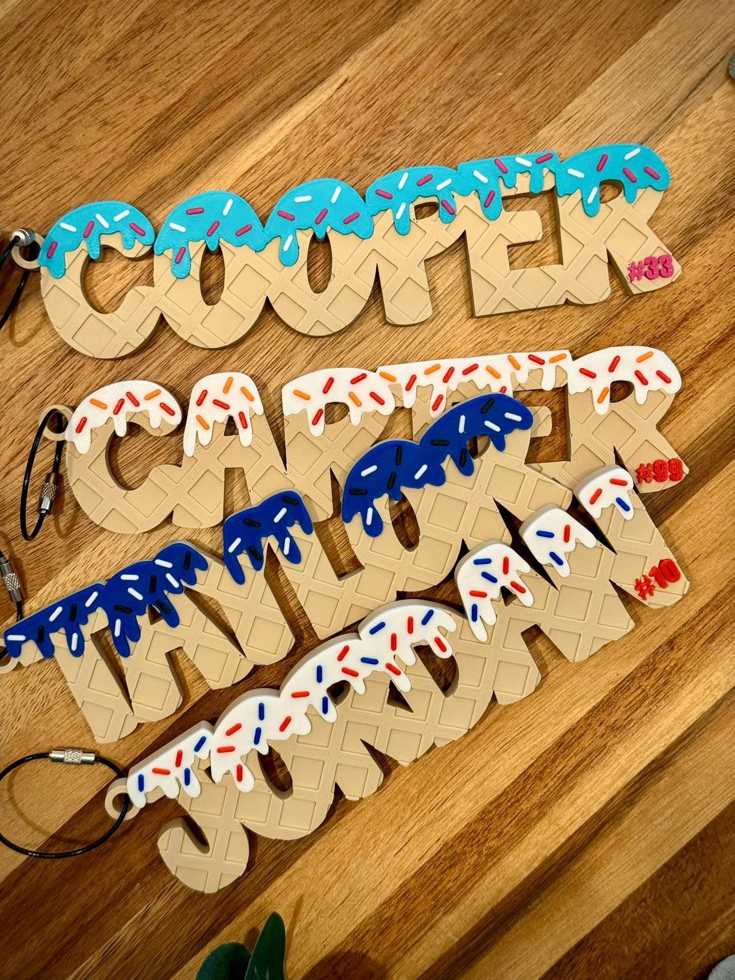Ice Cream Drip Personalized Name Bag Tag β Backpack or Sports Bag Tag β Waffle Cone Style β Custom Colors β Baseball, Softball, School