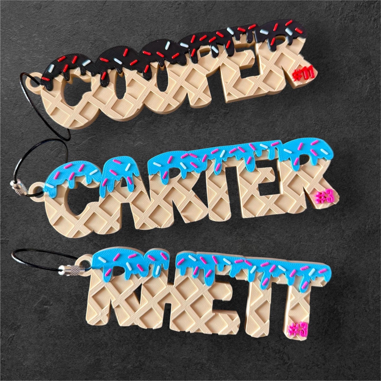 Ice Cream Drip Personalized Name Bag Tag β Backpack or Sports Bag Tag β Waffle Cone Style β Custom Colors β Baseball, Softball, School