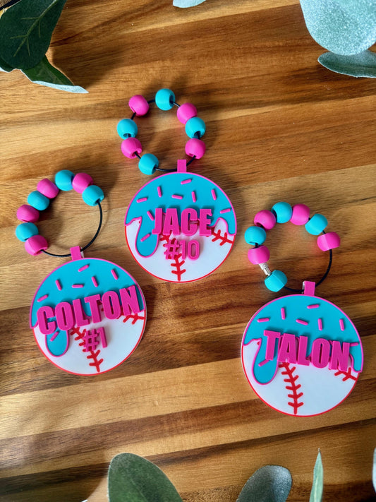 Baseball Ice Cream Drip Bag Tag – Personalized Name Tag for Bat Bag, Backpack, Bogg Bag – Baseball Player or Family Gift. Team Gift.