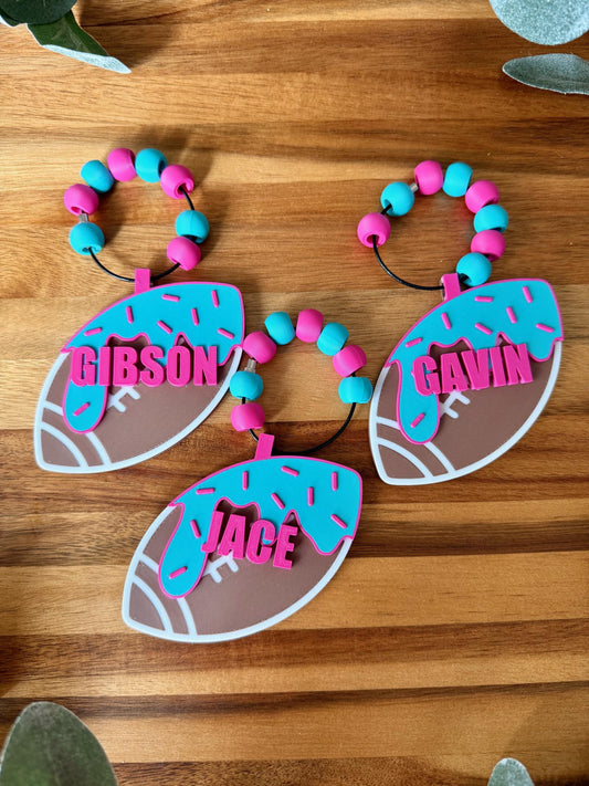 Football Ice Cream Drip Bag Tag – Personalized Name Tag for Bat Bag, Backpack, Bogg Bag – Football Player or Family Gift. Team Gift.