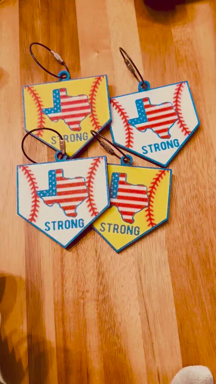 Texas Strong Baseball & Softball Bag Tag | Home Plate Charm | Patriotic USA Flag | Flood Relief Donation | Backpack | Bat Bag Tag