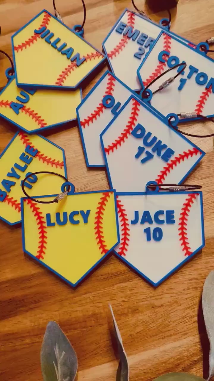 Personalized Baseball Bag Tag with American Flag Back | Home Plate Name and/or Number | Baseball back to school | Backpack & Bat Bag Swag