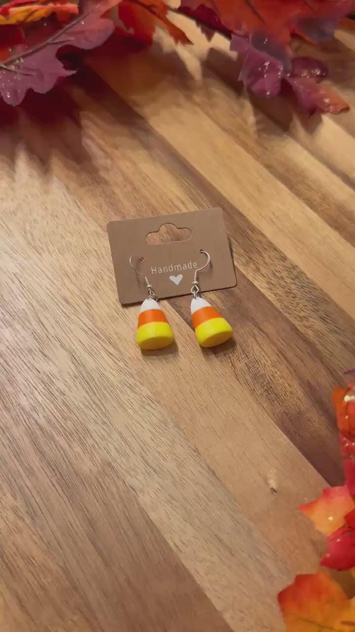 Candy Corn Earrings β Fall Dangle Earrings β’ Lightweight Halloween Jewelry β’ Autumn Earrings