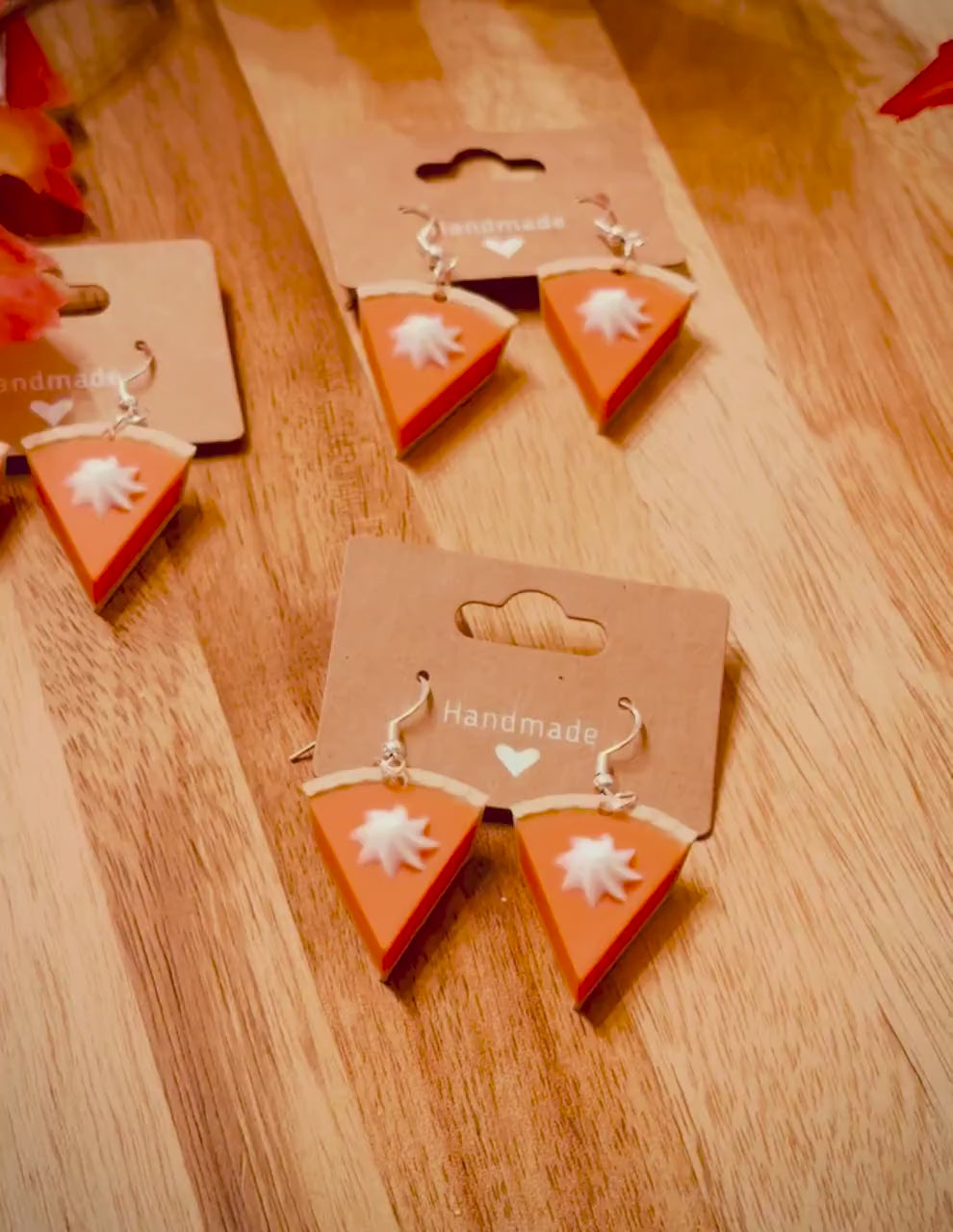Pumpkin Pie Slice Earrings – Fall Dangle Earrings • Lightweight Thanksgiving Jewelry • Autumn Earrings