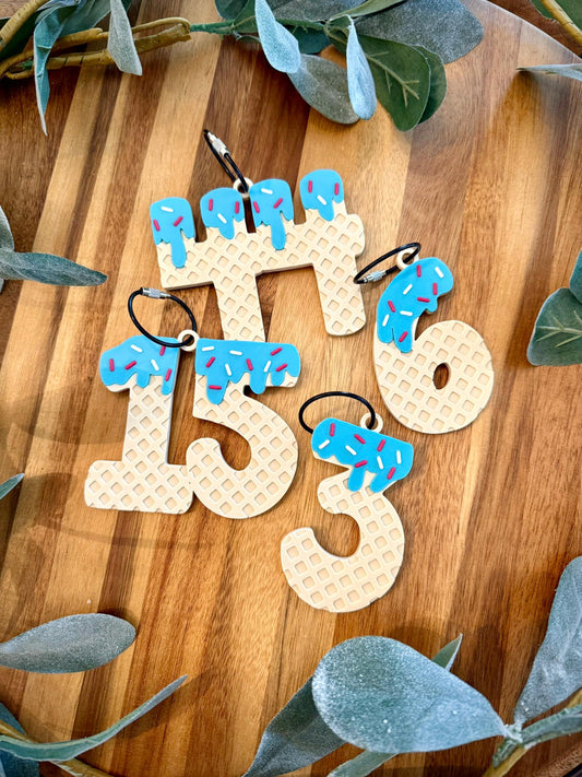 Baseball Bag Tag – Ice Cream Drip Numbers – Softball - Personalized Backpack or Bat Bag Accessory