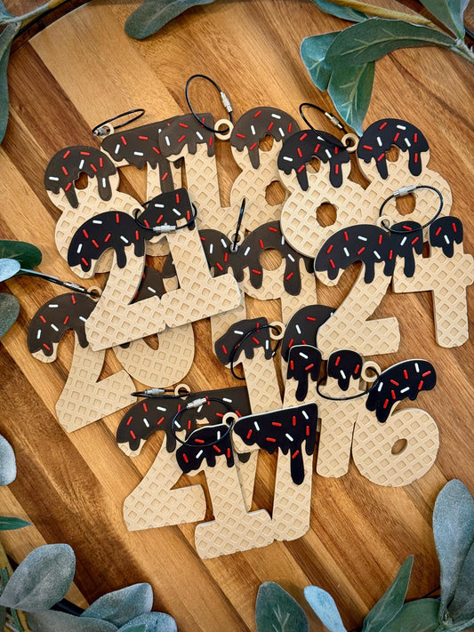 Baseball Bag Tag – Ice Cream Drip Numbers – Softball - Personalized Backpack or Bat Bag Accessory