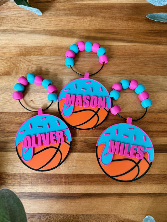 Basketball Ice Cream Drip Bag Tag – Personalized Name Tag for Bat Bag, Backpack, Bogg Bag – Basketball Player or Family Gift. Team Gift.
