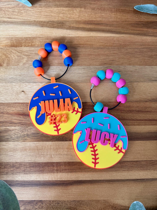 Softball Bag Tag – Ice Cream Drip – Personalized Name or Backpack Tag – Custom Team Colors Available