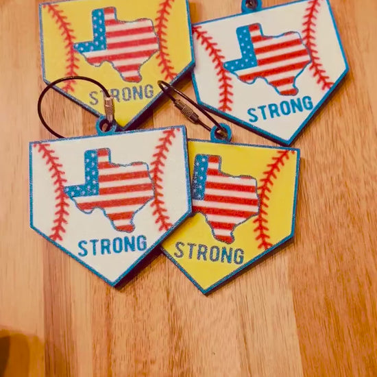 Texas Strong Baseball & Softball Bag Tag | Home Plate Charm | Patriotic USA Flag | Flood Relief Donation | Backpack | Bat Bag Tag