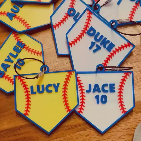 Personalized Baseball Bag Tag with American Flag Back | Home Plate Name and/or Number | Baseball back to school | Backpack & Bat Bag Swag