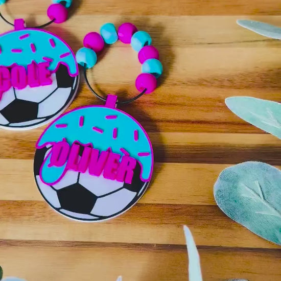 Soccer Ice Cream Drip Bag Tag – Personalized Name Tag for Bat Bag, Backpack, Bogg Bag – Soccer Player or Family Gift. Team Gift.