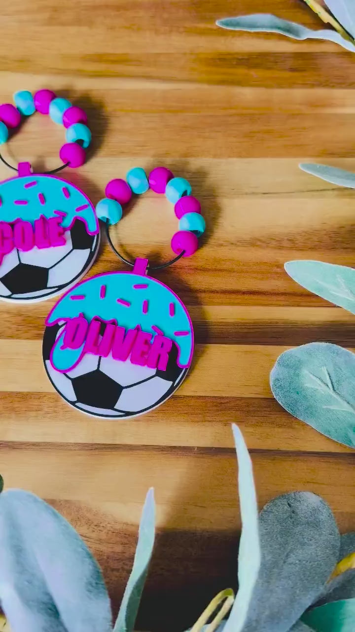 Soccer Ice Cream Drip Bag Tag – Personalized Name Tag for Bat Bag, Backpack, Bogg Bag – Soccer Player or Family Gift. Team Gift.