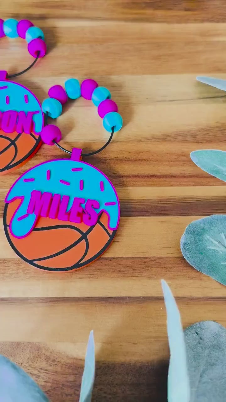 Basketball Ice Cream Drip Bag Tag – Personalized Name Tag for Bat Bag, Backpack, Bogg Bag – Basketball Player or Family Gift. Team Gift.