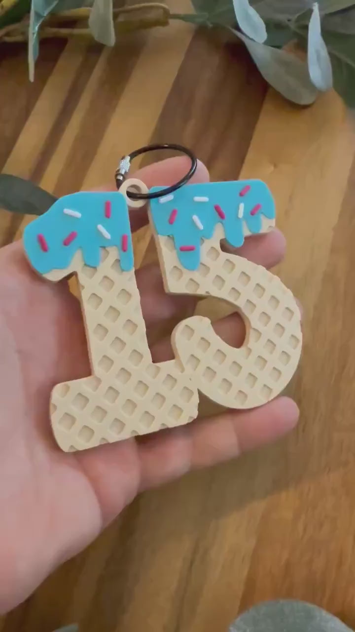 Baseball Bag Tag – Ice Cream Drip Numbers – Softball - Personalized Backpack or Bat Bag Accessory