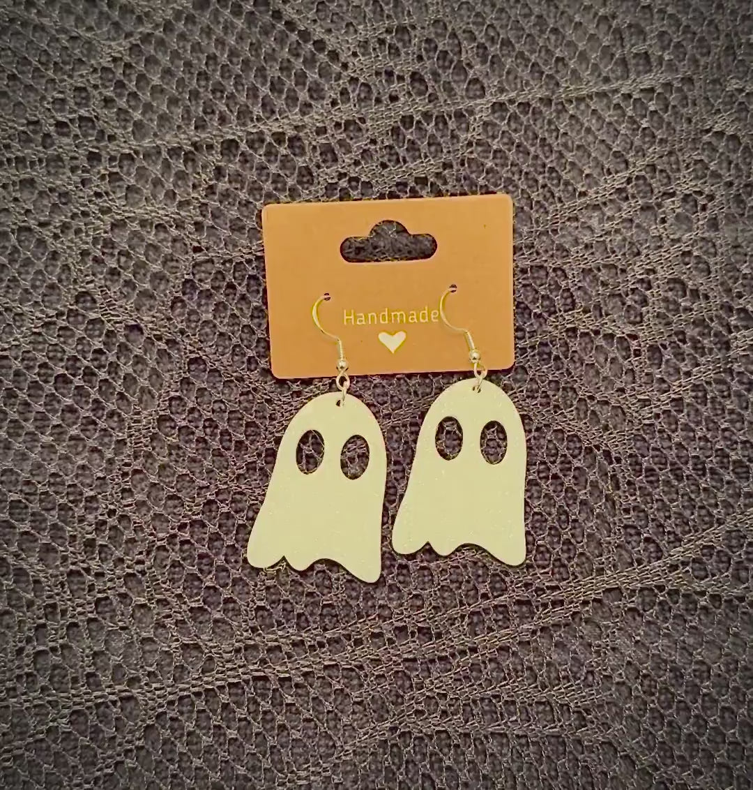 Glow-in-the-Dark Ghost Earrings • Lightweight Halloween Earrings • 3D Printed Spooky Jewelry • Ghost Dangle Earrings for Fall