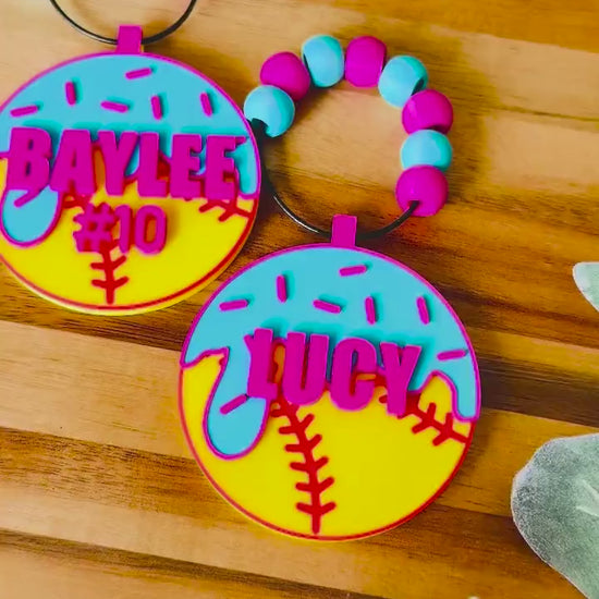 Softball Ice Cream Drip Bag Tag – Personalized Name Tag for Bat Bag, Backpack, Bogg Bag – Baseball Player or Family Gift. Team Gift.