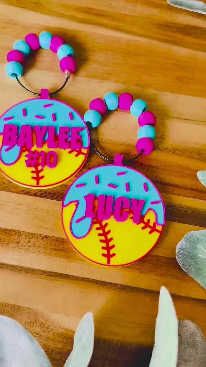 Softball Ice Cream Drip Bag Tag – Personalized Name Tag for Bat Bag, Backpack, Bogg Bag – Baseball Player or Family Gift. Team Gift.