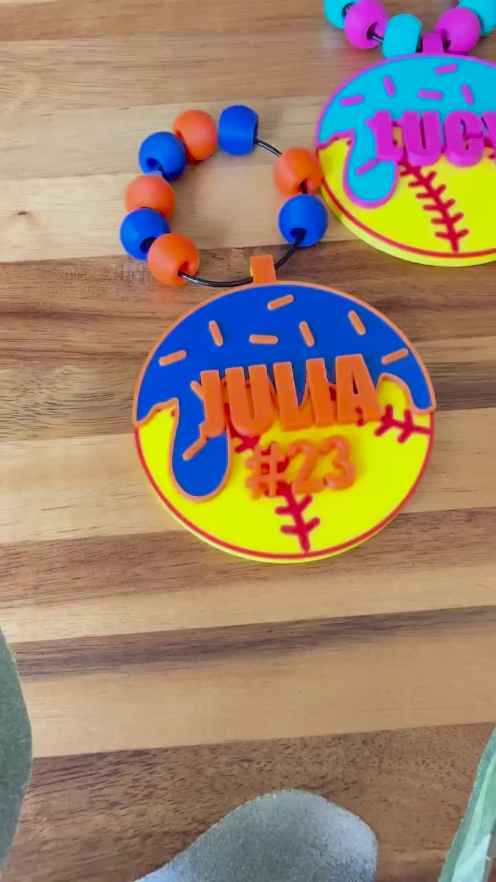 Softball Bag Tag – Ice Cream Drip  – Personalized Name or Backpack Tag – Custom Team Colors Available