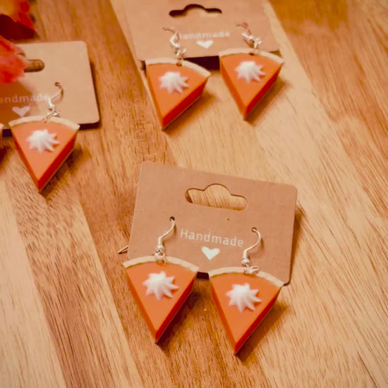 Pumpkin Pie Slice Earrings – Fall Dangle Earrings • Lightweight Thanksgiving Jewelry • Autumn Earrings